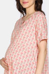 Coucou Maternity Woven Mid Calf Length Loungewear Dress With Front Open Button - Beech Wood — thumbnail 6